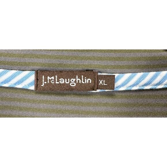 J Mclaughlin Shirt Mens XL Olive Green Striped Golf Polo Stretch Athletic Rugby - Picture 4 of 9
